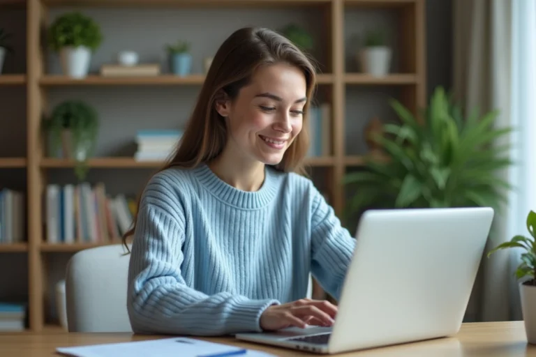 Femme en consultation santé en ligne à domicile