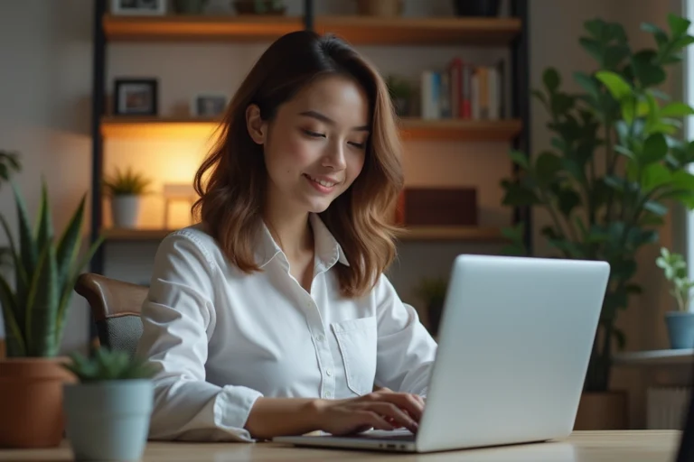 Jeune femme étudie des graphiques financiers à son bureau