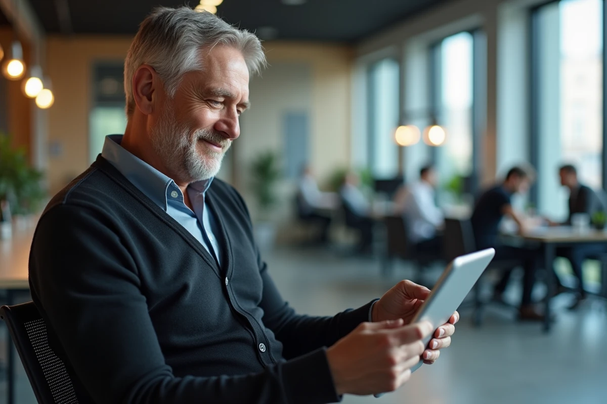 Homme en visioconference dans espace coworking