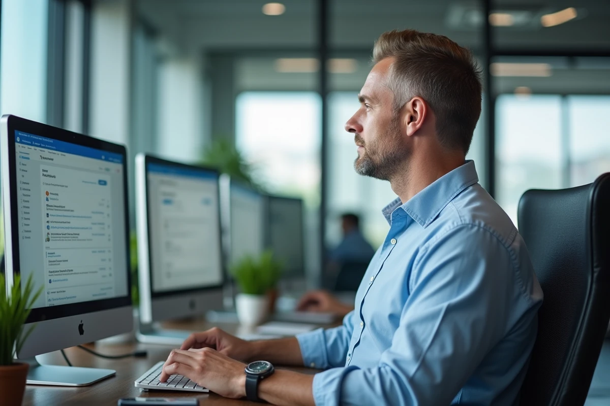 Homme d age moyen vérifiant ses paramètres email