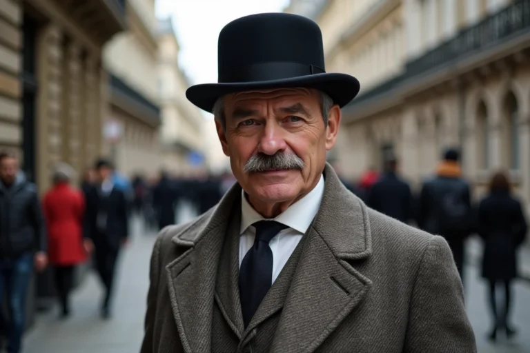 Homme mature en tweed et chapeau bowler dans la ville