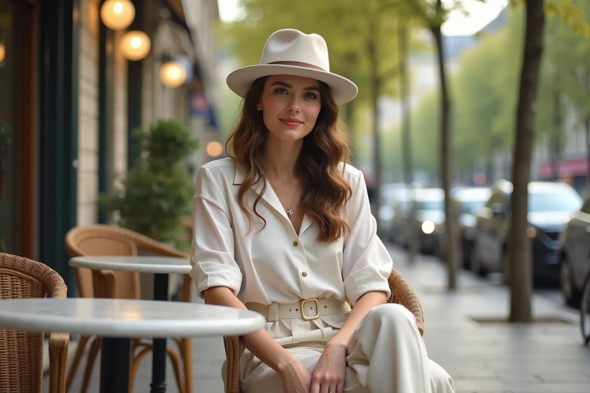 Jeune femme en style vintage au café parisien